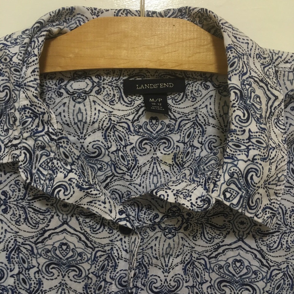 Lands End Blue Boho Shirt Tunic Shirt Button Dress - Picture 2 of 8
